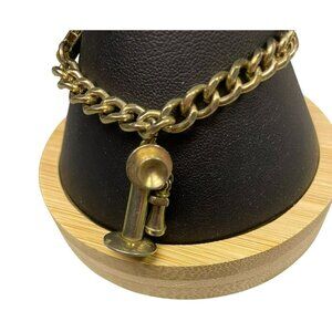 Vintage Gold-Tone Telephone Charm Bracelet With Chain Link Design